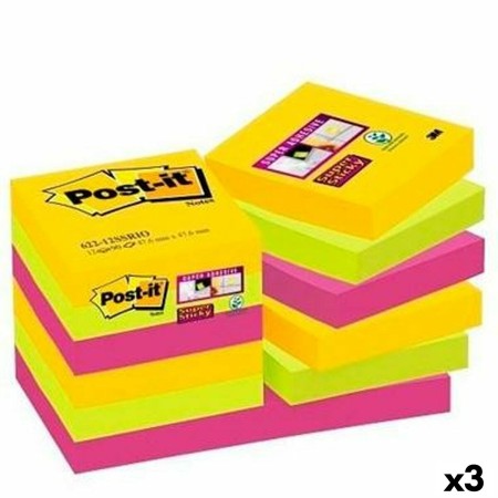 Set de Notas Adhesivas Post-it Super Sticky 47,6 x 47,6 mm Multicolor (3 Unidades)