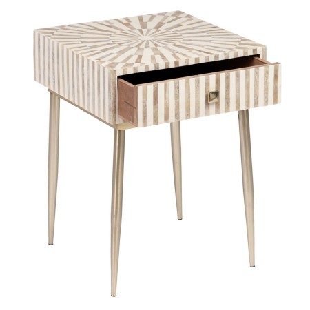 Mesita de Noche 41 x 41 x 55 cm Beige Dorado Metal Resina