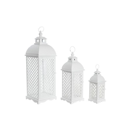 Farolas DKD Home Decor 24 x 24 x 74 cm Acabado envejecido Cristal Metal Blanco Árabe