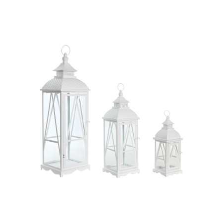 Farolas DKD Home Decor 22 x 22 x 75 cm Cristal Metal Blanco Shabby Chic