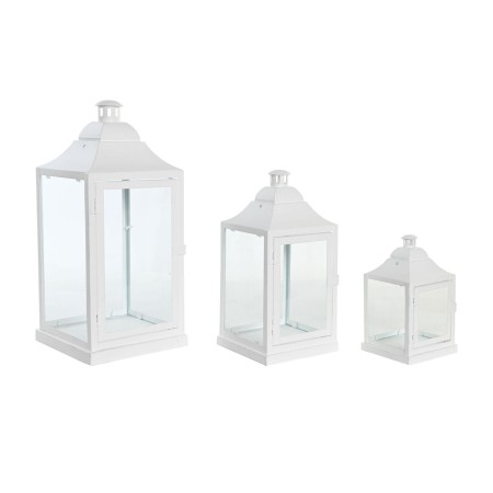 Farolas DKD Home Decor 24 x 24 x 60 cm Cristal Metal Blanco Urbano