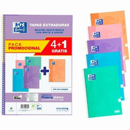 Set de Cuadernos Oxford Write&Erase 5 Piezas Multicolor 80 Hojas Din A4