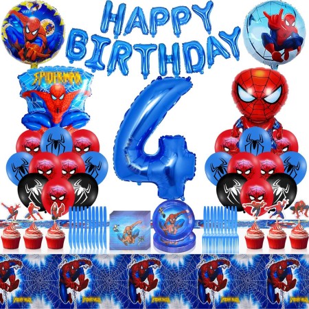 Set d'articles de fête Happy Birthday 4 Spiderman Bleu (Reconditionné A)