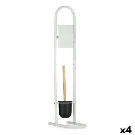 Dérouleur papier toilette avec pot à balai 16 x 28,5 x 80,8 cm Métal Blanc Plastique Bambou (4 Unités)