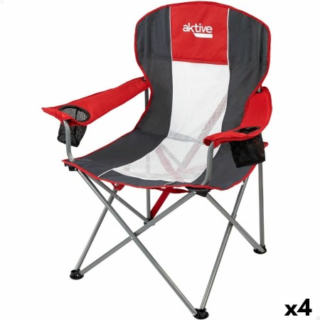 Silla Plegable para Camping Aktive Rojo Gris oscuro 56 x 98 x 59 cm (4 Unidades)