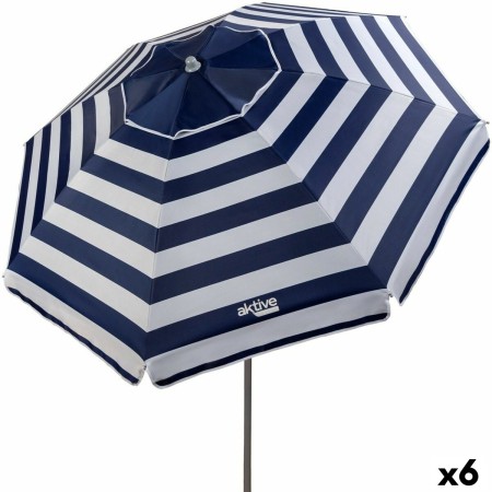 Sombrilla Aktive Azul/Blanco 200 x 200 x 200 cm Acero Tela Oxford (6 Unidades)