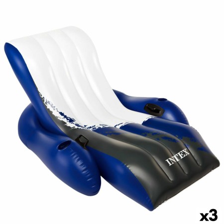 Chaise gonflable pour piscine Intex Floating Recliner Bleu Blanc 180,3 x 66 x 134,6 cm (3 Unités)