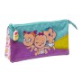 Trousse Fourre-Tout Triple The Bellies Violet Turquoise Blanc 22 x 12 x 3 cm