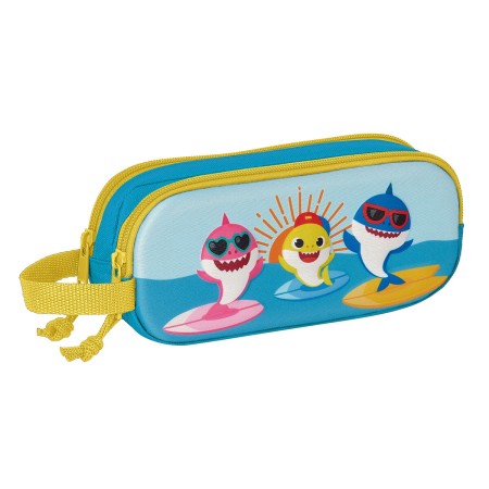 Trousse Fourre-Tout Double Baby Shark 3D Bleu 21 x 8 x 6 cm