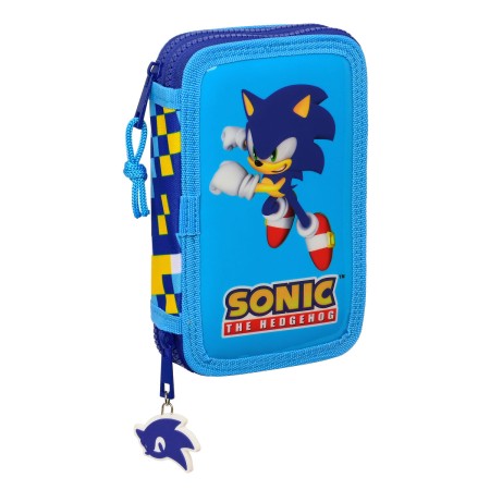 Plumier Doble Sonic Speed 12.5 x 19.5 x 4 cm Azul (28 piezas)
