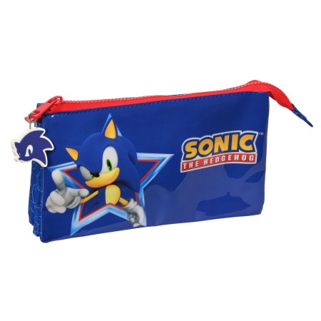 Trousse Fourre-Tout Triple Sonic Let's roll Blue marine 22 x 12 x 3 cm