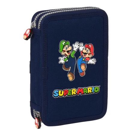 Plumier Doble Super Mario 12.5 x 19.5 x 4 cm Azul marino (28 piezas)