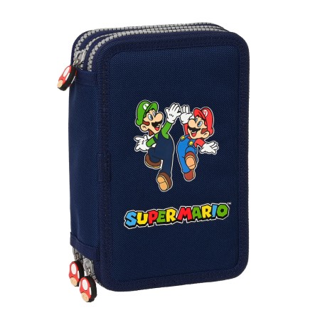 Pochette à crayons triple Super Mario 12.5 x 19.5 x 5.5 cm Blue marine (36 Pièces)