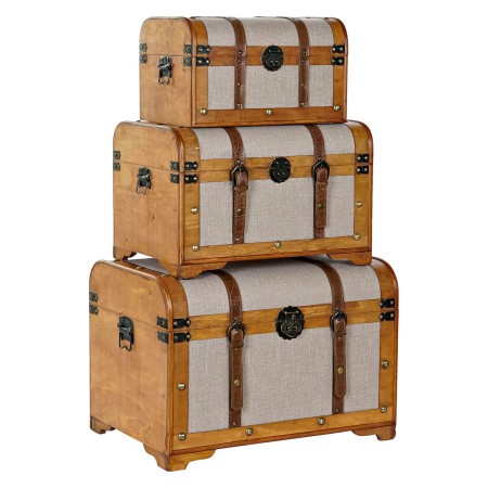 Coffre DKD Home Decor 61 x 43 x 42,5 cm Toile Bois