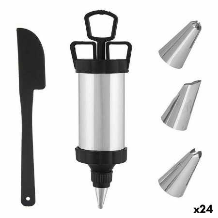 Poche à douille pour pâtisserie Lot Noir Argenté Acier inoxydable Plastique (24 Unités)