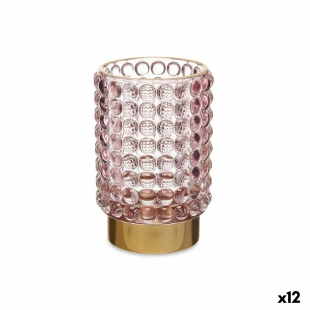 Bougeoir Points Rose Doré verre 8,5 x 12,5 x 8,5 cm (12 Unités)