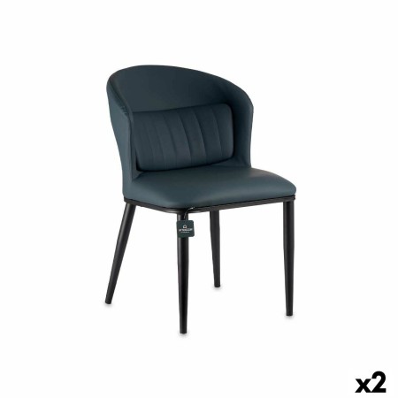 Fauteuil Rond Bleu Noir Acier 51 x 83,5 x 54 cm (2 Unités)