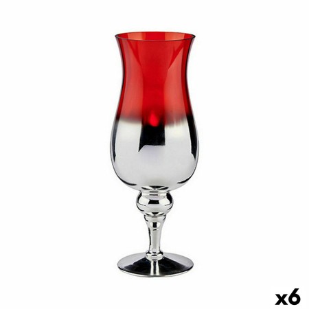 Bougeoir Verre Rouge Argenté 13 x 35 x 13 cm (6 Unités)