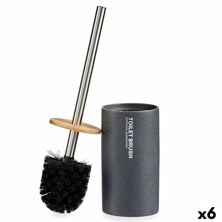 Brosse de salle de wc Gris Métal Résine Bambou 9,7 x 37,5 x 9,7 cm (6 Unités)