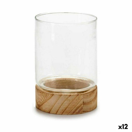 Bougeoir Marron Transparent Bois Verre 11,5 x 16 x 11,5 cm (12 Unités)