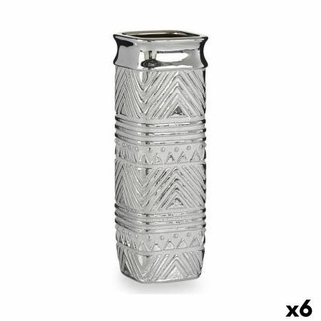 Vase Rectangulaire Argenté Céramique 10 x 30 x 10 cm (6 Unités)