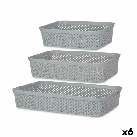 Set de Bandejas organizadoras Rectangular Gris Plástico (6 Unidades)