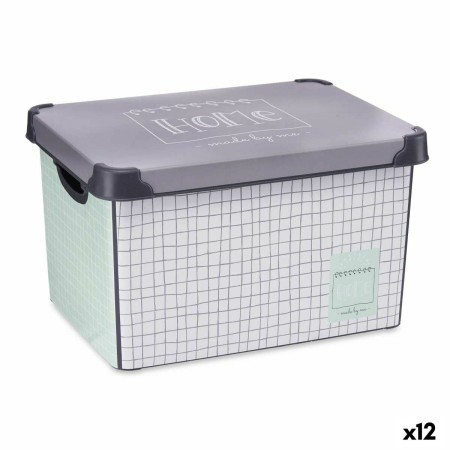 Boîte de rangement avec couvercle Home à carreaux 22 L Gris Plastique 29 x 23,5 x 39 cm (12 Unités)