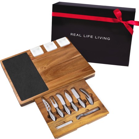 Tabla para Quesos Real Life Living Madera de acacia 2 Accesorios 6 cuchillos (Reacondicionado B)