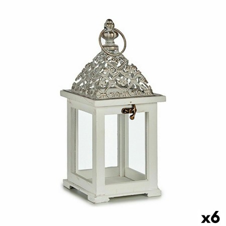 Lanterne Blanc Argenté Bois Métal 13 x 29 x 13 cm (6 Unités)