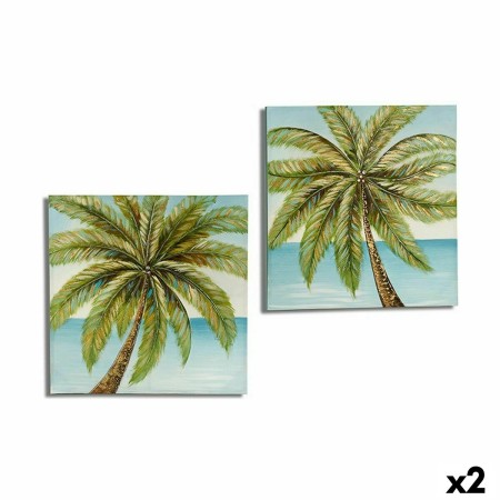 Lienzo Palmera Azul Marrón Verde 3 x 80 x 80 cm (2 Unidades)