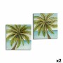 Lienzo Palmera Azul Marrón Verde 3 x 80 x 80 cm (2 Unidades)