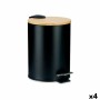 Papelera Negro Metal Bambú 3 L (4 Unidades)