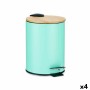 Papelera Menta Metal Bambú 3 L (4 Unidades)