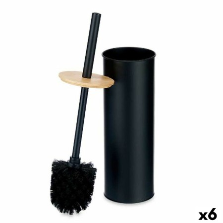 Brosse de salle de wc Noir Métal Bambou Plastique 9,5 X 27 X 9,5 cm (6 Unités)