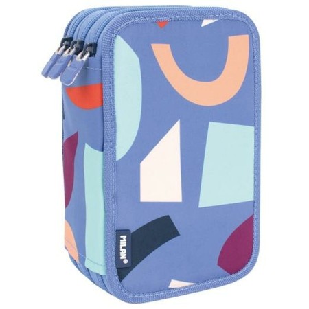 Pochette à crayons triple Milan Animals Bleu 19,5 x 13 x 7,5 cm