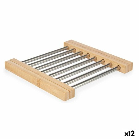 Salvamantel Extensible Marrón Plateado Metal Bambú (12 Unidades)