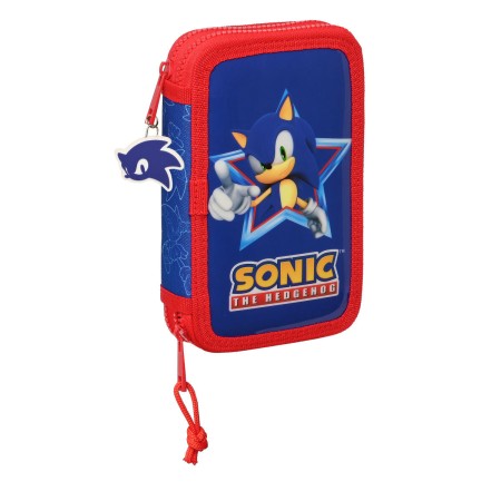 Plumier Doble Sonic Let's roll Azul marino 12.5 x 19.5 x 4 cm (28 piezas)