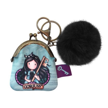 Porte-clés Porte-monnaie Gorjuss Curiosity Noir Vert Pompon