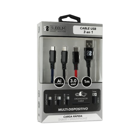 Cable Micro USB Subblim Premium 3in1 1 m