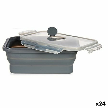 Boîte à repas rectangulaire avec couvercle Gris Silicone 800 ml 12,5 x 3 x 18,5 cm (24 Unités)