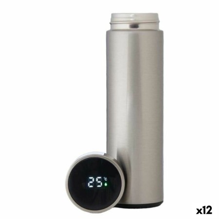 Termo de Viaje Pantalla LED Plateado Silicona Acero Inoxidable Plástico 400 ml (12 Unidades)