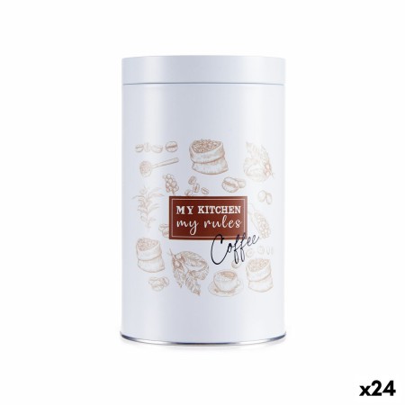 Bote My kitchen My Rules Café Blanco Hojalata 10,4 x 18,2 x 10,4 cm (24 Unidades)