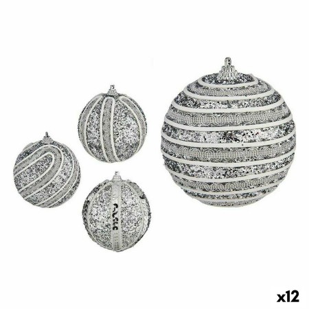 Set de Bolas de Navidad Ø 8 cm Plateado PVC (12 Unidades)