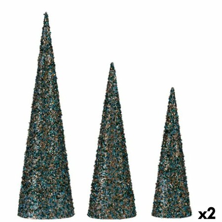 Set de Figuras Conos Lentejuelas Azul Dorado Plástico (2 Unidades)