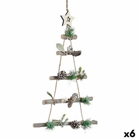 Adorno Navideño Árbol de Navidad Marrón Plateado Madera Plástico 34 x 5 x 65 cm (6 Unidades)