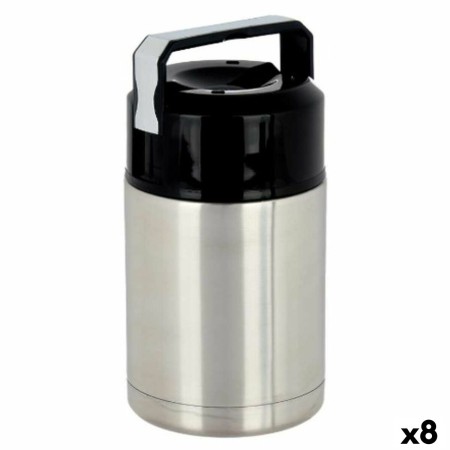 Thermos pour aliments Argenté Noir Métal Plastique 1 L 11,5 x 19,5 x 11,5 cm (8 Unités)