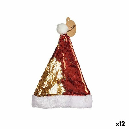 Bonnet de Père Noël Paillettes Rouge Doré 24 x 2 x 36 cm (12 Unités)