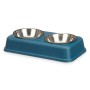 Comedero para Gato Doble Azul Metal 35 x 7,5 x 19 cm (12 Unidades)