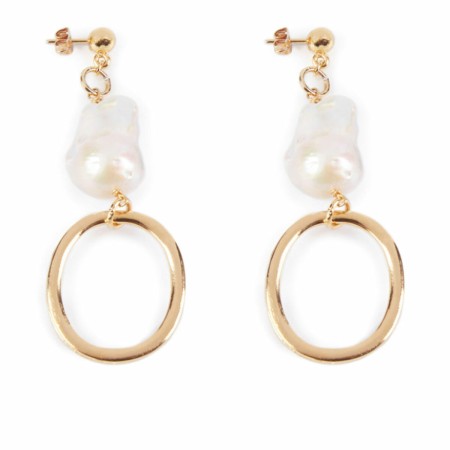 Pendientes Mujer Shabama Balboa Latón Bañado en oro Perlas 8 cm