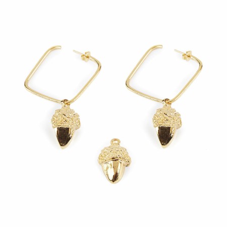 Boucles d´oreilles Femme Shabama  Laiton Gland Baigné dans un éclair d'or 3 cm